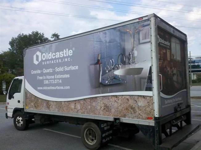 Full wrap for these box trucks; two sides and the back, a great advertisement for them.